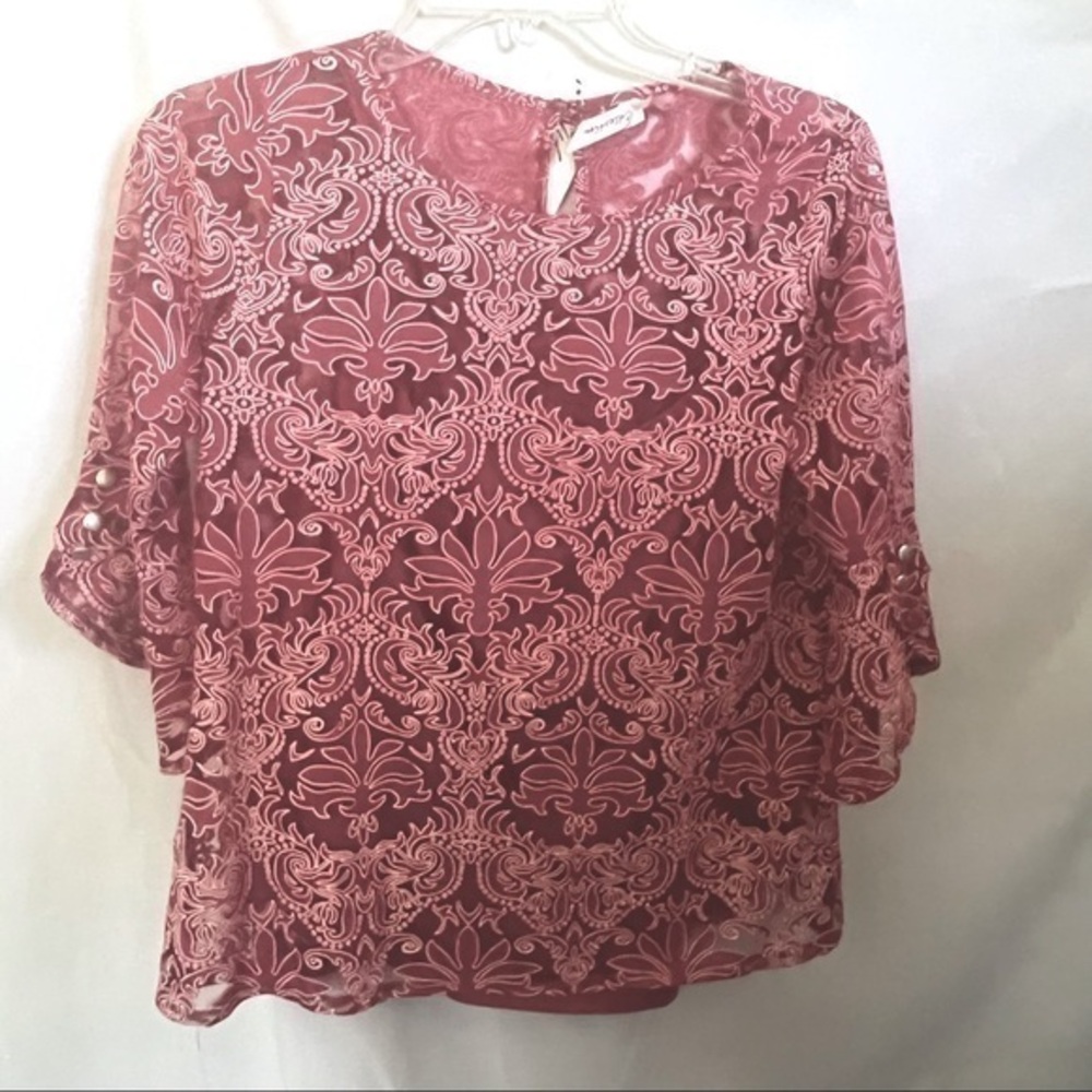 NY Collection PM NWT Bell Sleeved Semi-Sheer top w/Tank Beautiful Berry Colors